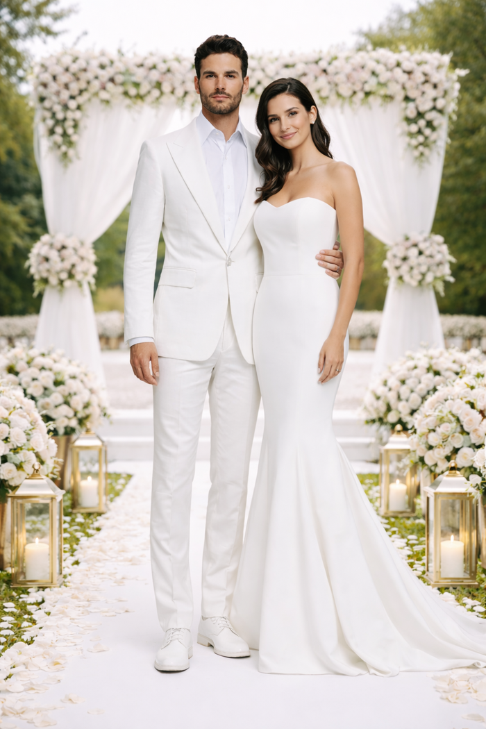 Seersucker Suit Peak Lapel Suit in Color "White" - Summer Fabric Tone on Tone Shadow Stripe By Rossiman