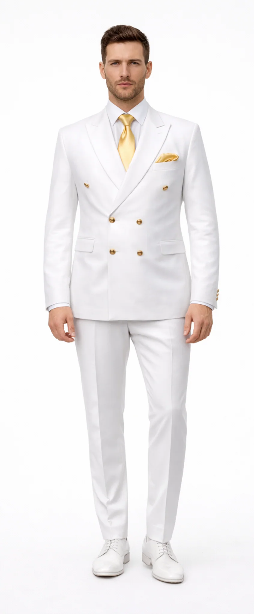 Rossiman Men's White Slim Fit Suit – Double-Breasted 3-Piece Formal Ensemble