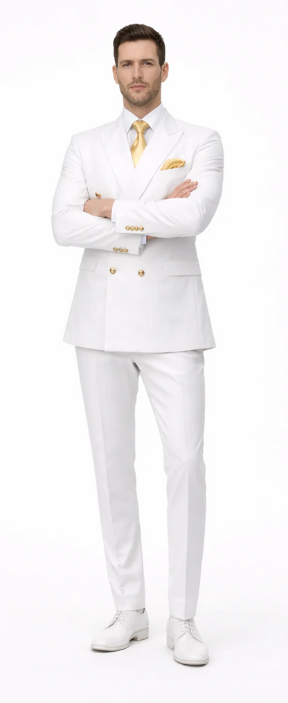 Rossiman Men's White Slim Fit Suit – Double-Breasted 3-Piece Formal Ensemble