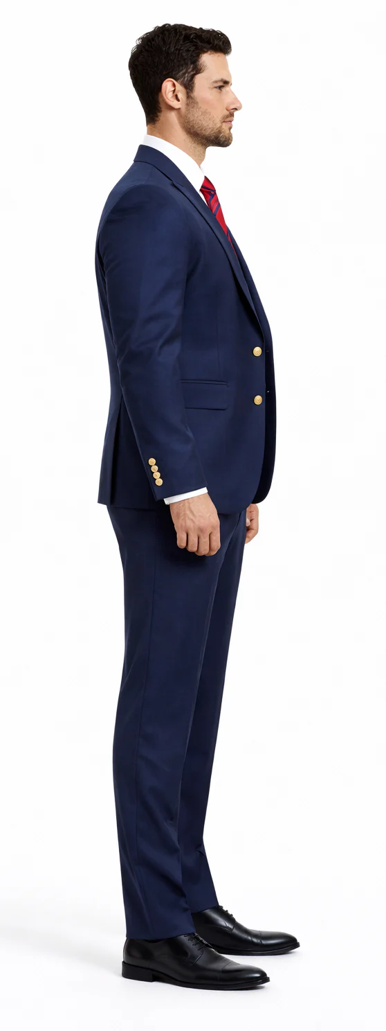 Rossiman Navy Blue Suit for Men – Classic 1-Button Peak Lapel Jacket & Double-Breasted Vest