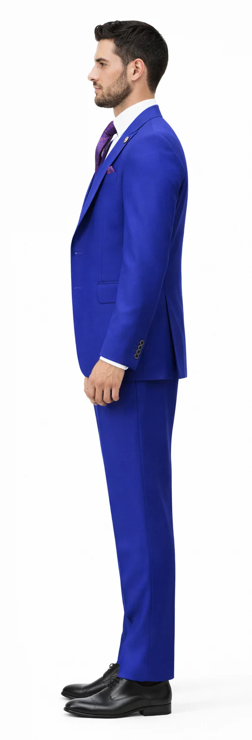 Rossiman Royal Blue Suit for Men – Classic 1-Button Peak Lapel Jacket & Double-Breasted Vest
