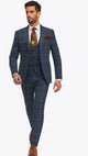 Rossiman Suits Brand - Plaid Textured Double breasted Style - Windowpane Pattern in Color Navy and Gray