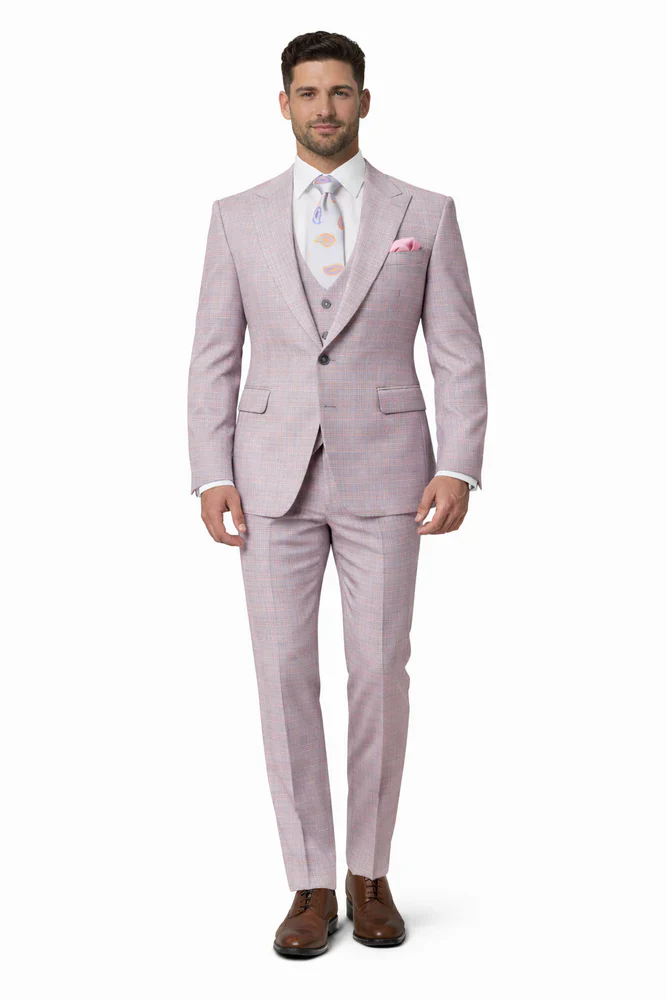 Rossiman Suits Brand - Plaid Textured Double breasted Style - Windowpane Pattern in Color Sharkskin Gray