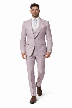 Rossiman Suits Brand - Plaid Textured Double breasted Style - Windowpane Pattern in Color Sharkskin Gray
