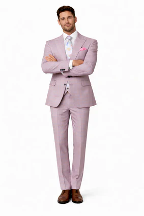 Rossiman Suits Brand - Plaid Textured Double breasted Style - Windowpane Pattern in Color Sharkskin Gray