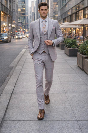 Rossiman Suits Brand - Plaid Textured Double breasted Style - Windowpane Pattern in Color Sharkskin Gray