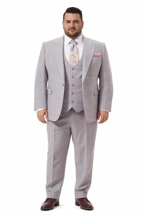 Rossiman Suits Brand - Plaid Textured Double breasted Style - Windowpane Pattern in Color Sharkskin Gray