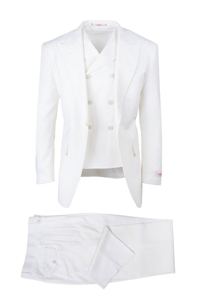 Tiglio Italian Suit - Real Wool Fabric Super 150's San Giovesse off White, Wide Leg Suit & Vest super 150