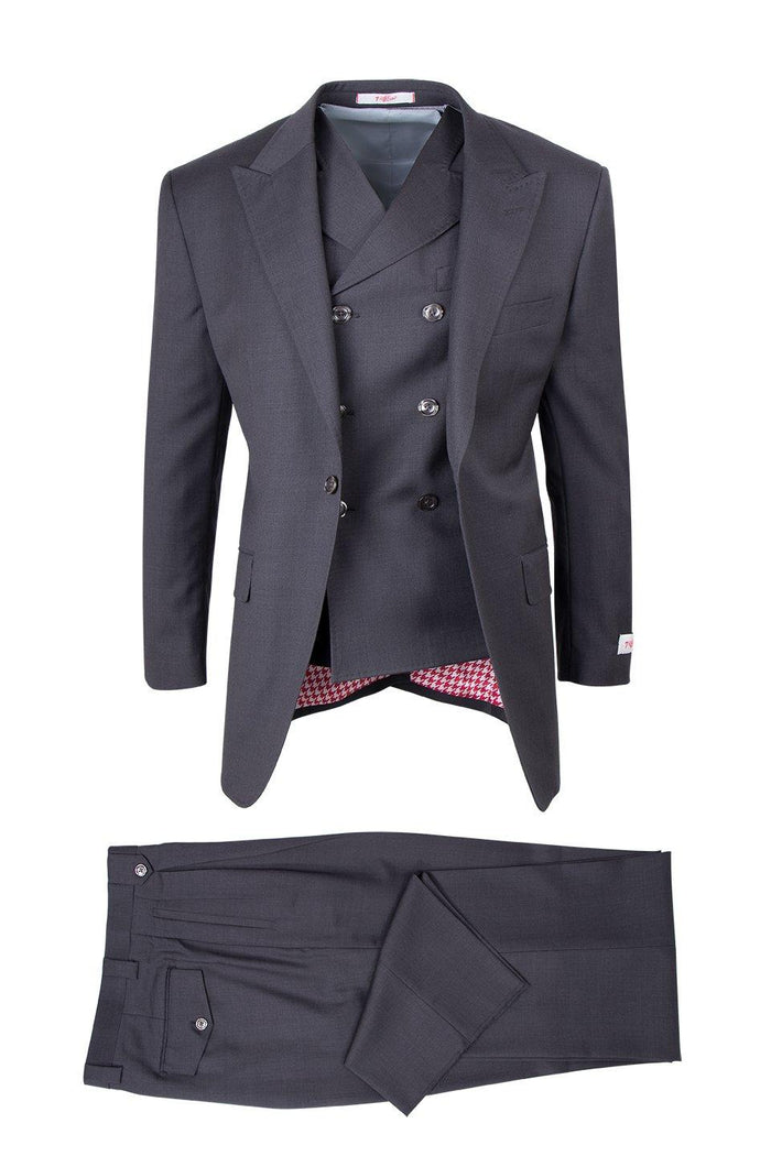 Tiglio Italian Suit - Real Wool Fabric Super 150's San Giovesse Gray, Wide Leg Suit & Vest in Color Gray