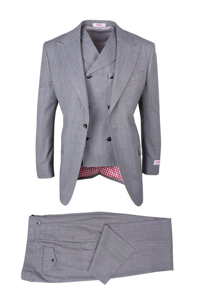 Tiglio Italian Suit - Real Wool Fabric Super 150's San Giovesse Light Gray Birdseye, Wide Leg Suit & Vest in Color Light Gray 1 tiglio-san-giovesse-light-gray-birdseye-wide-leg-suit-vest-40r  - from alligatorwarehouse.com