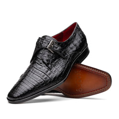 Marco Di Milano Rovigo Black Crocodile Monk-Strap Loafers