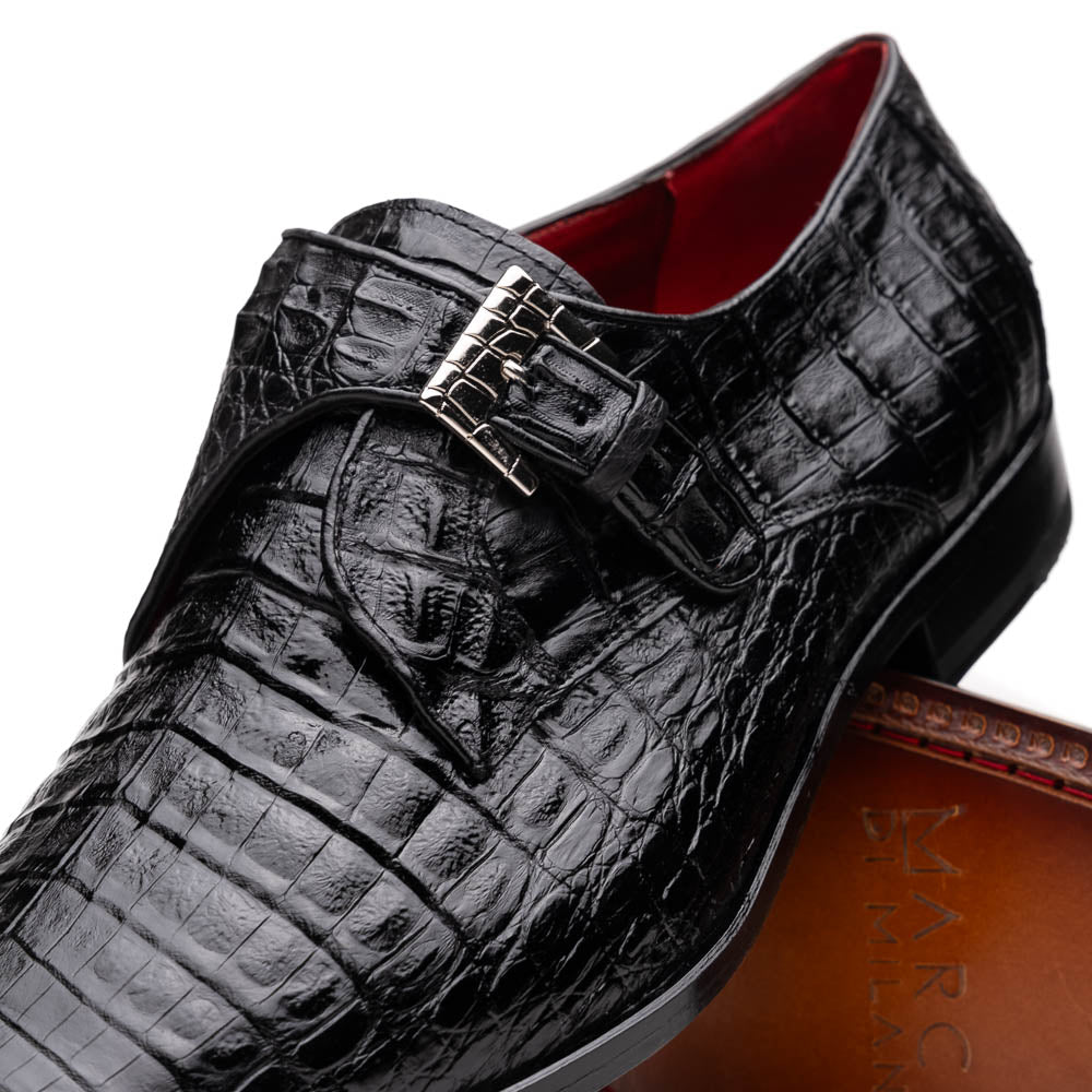 Marco Di Milano Rovigo Black Crocodile Monk-Strap Loafers