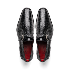 Marco Di Milano Rovigo Black Crocodile Monk-Strap Loafers