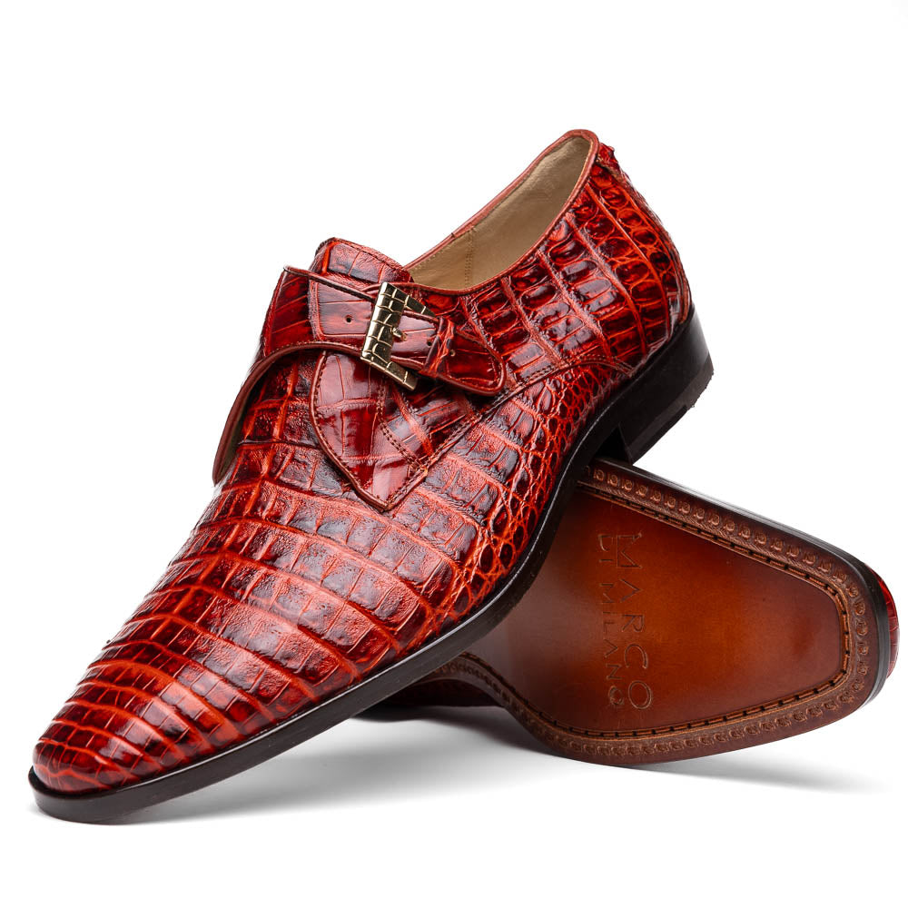 Marco Di Milano Rovigo Rustic Cognac Crocodile Monk-Strap Loafers 