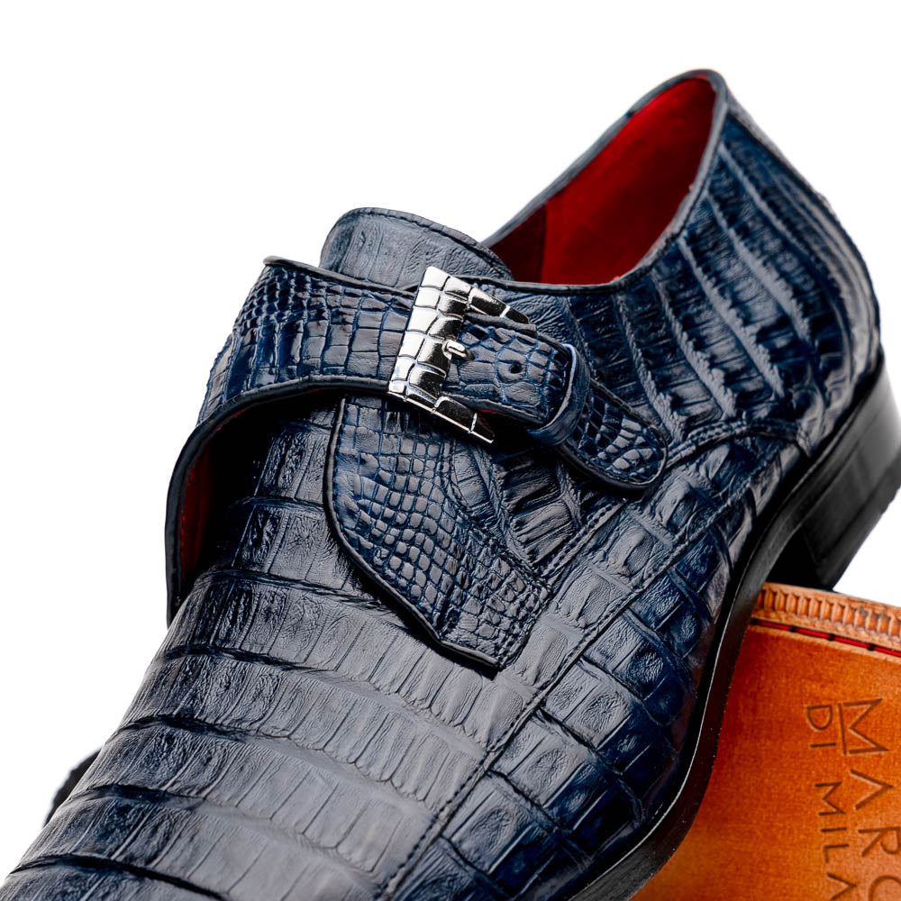 Marco Di Milano Rovigo Navy Crocodile Monk-Strap Loafers