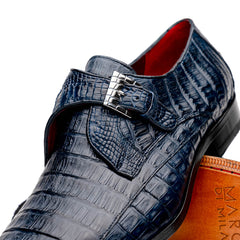 Marco Di Milano Rovigo Navy Crocodile Monk-Strap Loafers