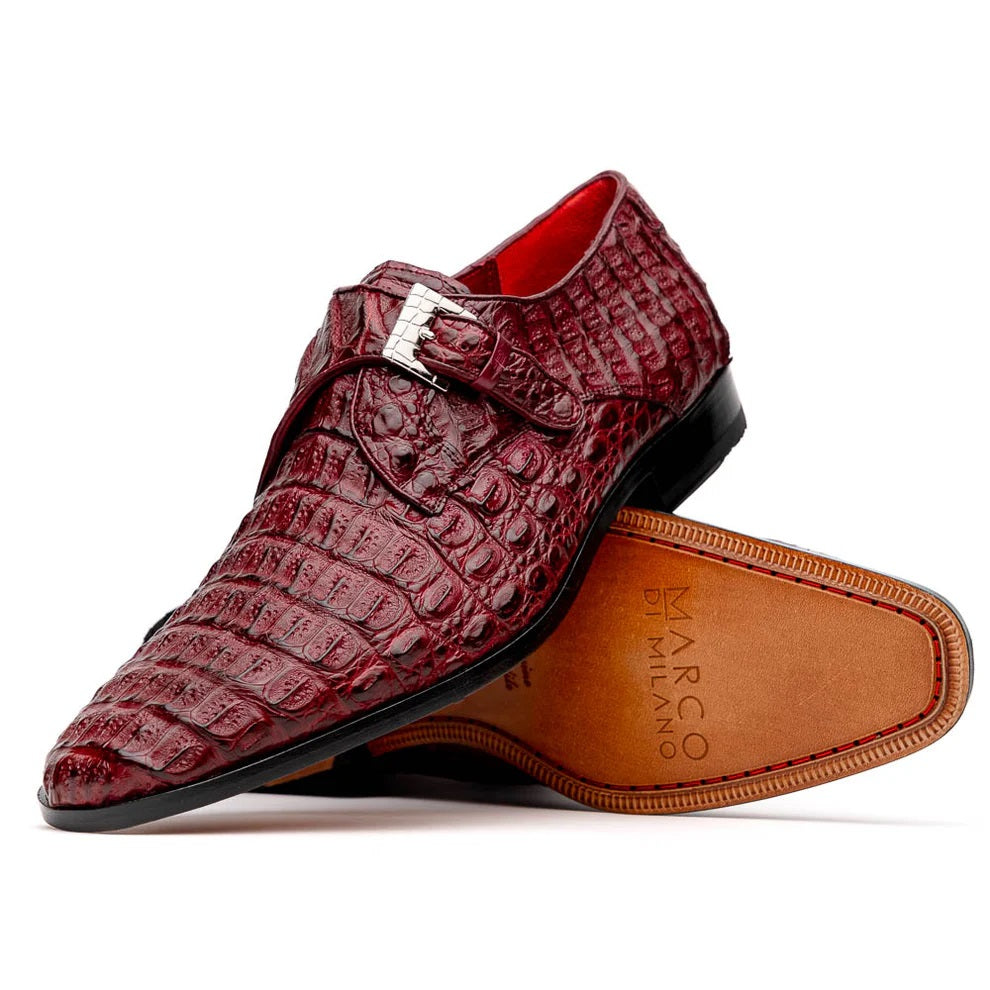 Marco Di Milano Luigi Caiman Crocodile Monk Strap Wine