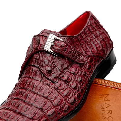 Marco Di Milano Luigi Wine Caiman Crocodile Monk Strap Dress Shoes 3 LUIGI_CAIMAN FUSCUS_WINE_8  - from alligatorwarehouse.com