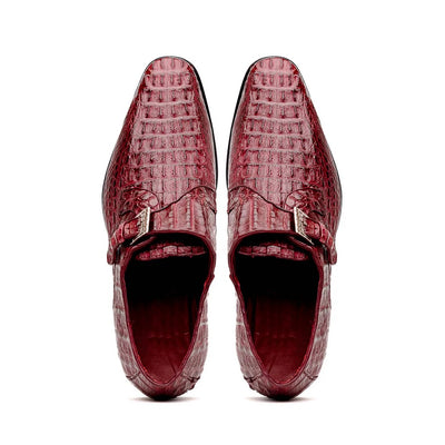 Marco Di Milano Luigi Wine Caiman Crocodile Monk Strap Dress Shoes 4 LUIGI_CAIMAN FUSCUS_WINE_8  - from alligatorwarehouse.com