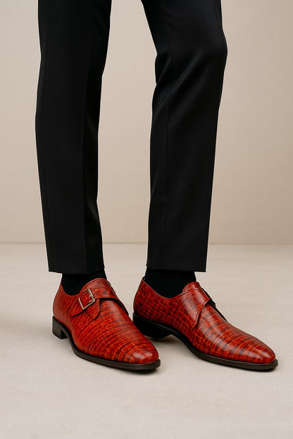 Marco Di Milano Rovigo Rustic Cognac Exotic Crocodile Skin Single Monk-strap Loafers