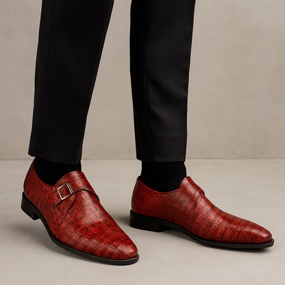 Marco Di Milano Rovigo Rustic Cognac Exotic Crocodile Skin Single Monk-strap Loafers