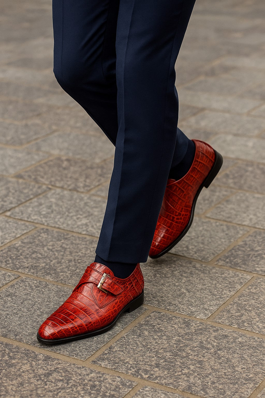 Marco Di Milano Rovigo Rustic Cognac Exotic Crocodile Skin Single Monk-strap Loafers