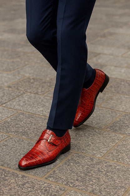 Marco Di Milano Rovigo Rustic Cognac Exotic Crocodile Skin Single Monk-strap Loafers