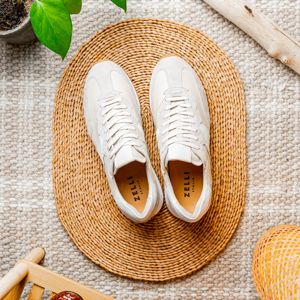 Zelli Roxi Luxury Sneaker in Taupe Suede and Smooth Calfskin