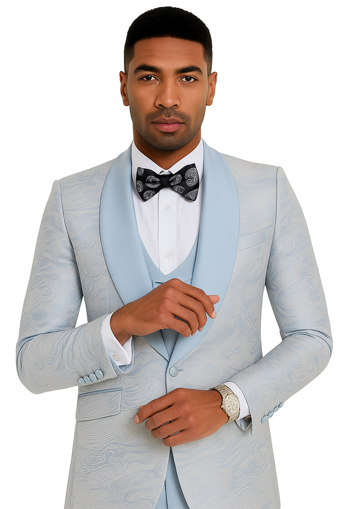 2026 Prom Special Blue Tuxedo Suit w/ Double-Breasted Vest by Tazzio