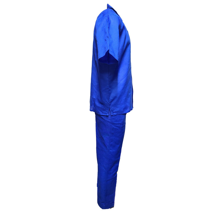 Men’s Royal Blue Linen Shirt and Pants Set, Casual Walking Suit Summer Outfit