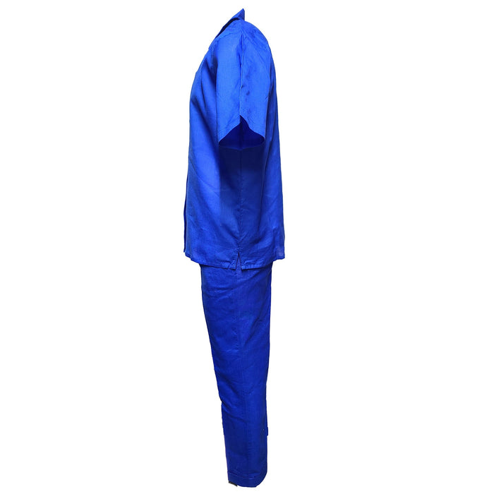 Men’s Royal Blue Linen Shirt and Pants Set, Casual Walking Suit Summer Outfit