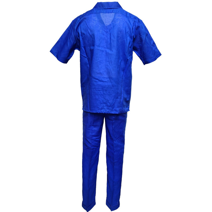 Men’s Royal Blue Linen Shirt and Pants Set, Casual Walking Suit Summer Outfit