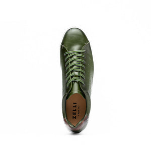Zelli Russo Burnished Calfskin and Crocodile Luxury Sneakers in Olive