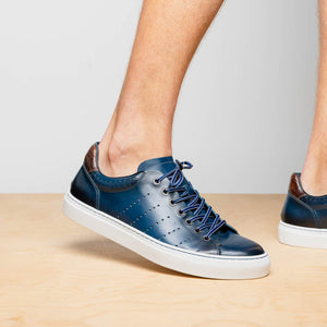 Zelli Russo Navy Calfskin and Crocodile Luxury Fashion Sneakers