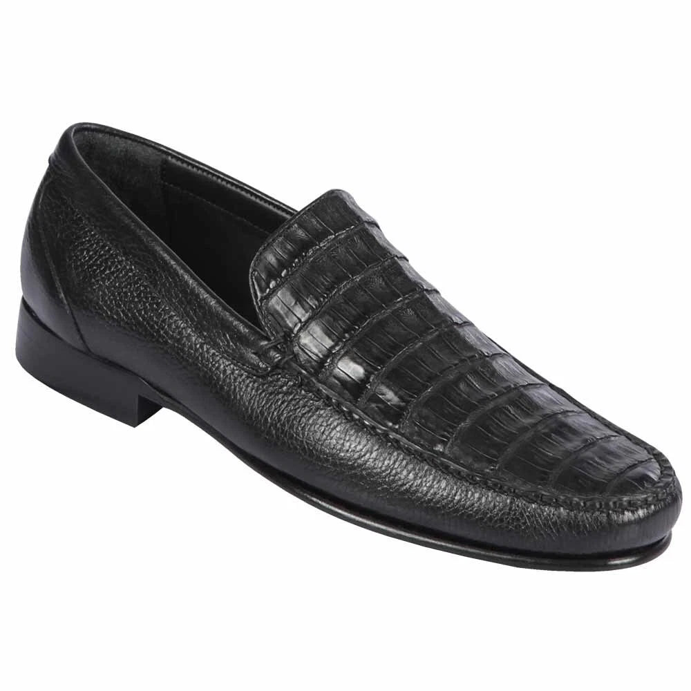 Men’s Executive Black Slip-On Shoes – Genuine Crocodile & Calfskin Leather