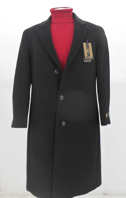 Black Wool Cashmere Topcoat for Men – Classic Long Formal Overcoat