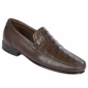 Men’s Brown Genuine Crocodile and Calfskin Leather Slip-On Dress Shoes