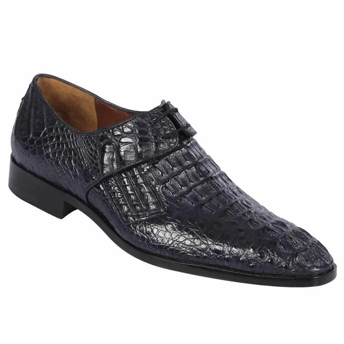 Men’s Navy Genuine Crocodile and Calfskin Leather Slip-On Dress Shoes, Exotic Bit Loafers