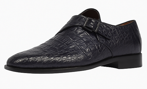 Men’s Navy Genuine Crocodile and Calfskin Leather Slip-On Dress Shoes, Exotic Bit Loafers