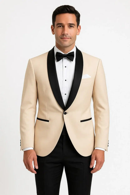 Mens Designer Ivory & Black Traditional Shawl Dinner Jacket