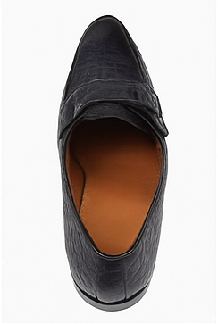Men’s Navy Genuine Crocodile and Calfskin Leather Slip-On Dress Shoes, Exotic Bit Loafers