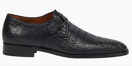 Men’s Navy Genuine Crocodile and Calfskin Leather Slip-On Dress Shoes, Exotic Bit Loafers