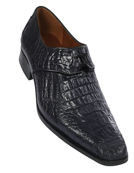 Men’s Navy Genuine Crocodile and Calfskin Leather Slip-On Dress Shoes, Exotic Bit Loafers