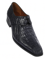 Men’s Navy Genuine Crocodile and Calfskin Leather Slip-On Dress Shoes