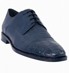 Los Altos Navy Lizard Crocodile Cap Toe Shoes