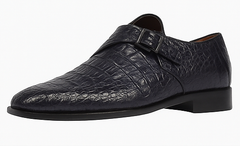 Men’s Navy Genuine Crocodile and Calfskin Leather Slip-On Dress Shoes