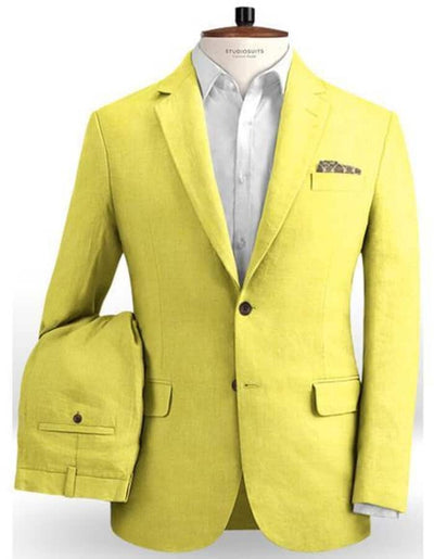 Linen Suit - Mens Summer Suits Safari Yellow Color - Beach Wedding 1 06-0063  - from alligatorwarehouse.com
