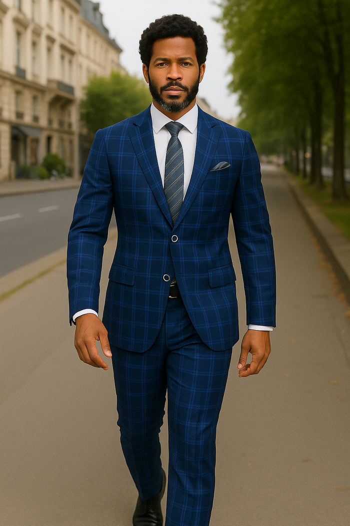 Statement Men's 3 Piece 100% Wool Plaid Suit - Modern Fit