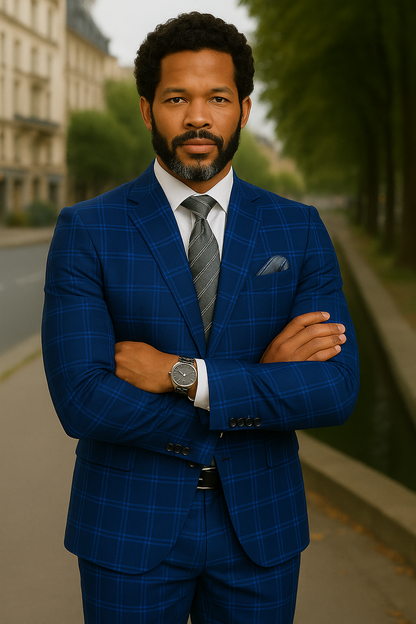 Wool Suit - Italian Made Business Suit by Statement Men's 2 Piece Big and Tall 100% Wool Fashion Suit - Bold Plaid