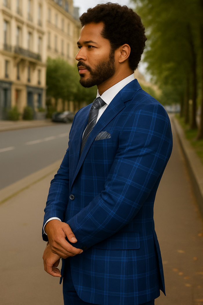 Statement Men's 3 Piece 100% Wool Plaid Suit - Modern Fit